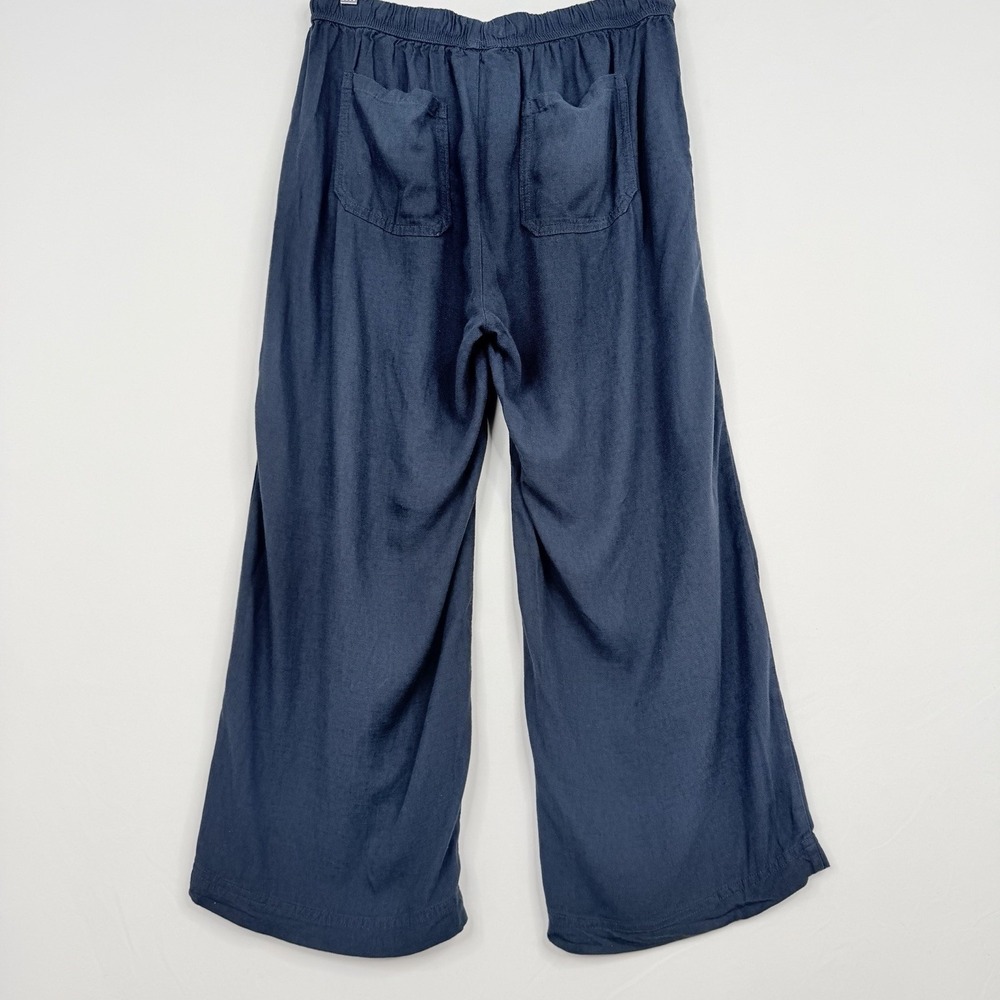 Splendid Crop Linen & Viscose Pants Wide Leg Navy Drawstring Elastic Waist Small - Picture 9 of 14